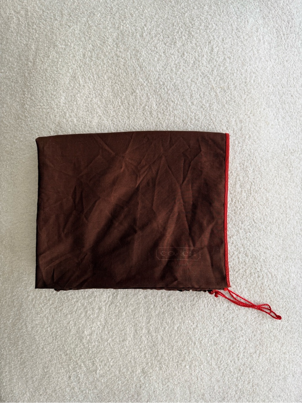 Authentic Coach Large Brown Drawstring Dust Bag with Red Trim